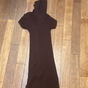 Brown knit turtleneck sweater dress